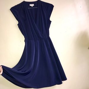 Deep V Midi Cocktail Dress Short Sleeve